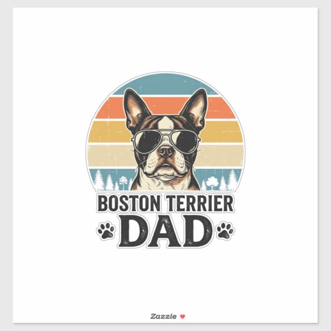Sticker Papa Boston Terrier Conception Vintage Amoureux de (Feuille)