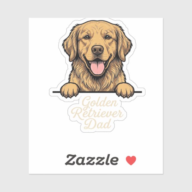 Sticker Papa Golden Retriever Gravure Vintage (Feuille)