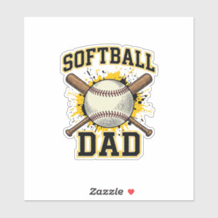 Sticker Papa Softball Vintage Varsity Dessin Bats Croisés_