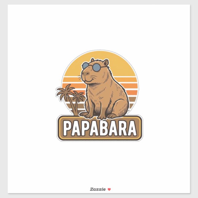 Sticker PAPABARA Conception Vectorielle Papa Capybara Rétr (Feuille)