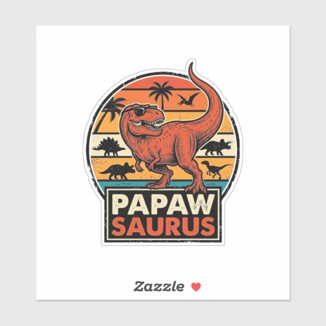 Sticker Papawsaurus Rétro Dinosaure Coucher de Soleil Desi (Feuille)