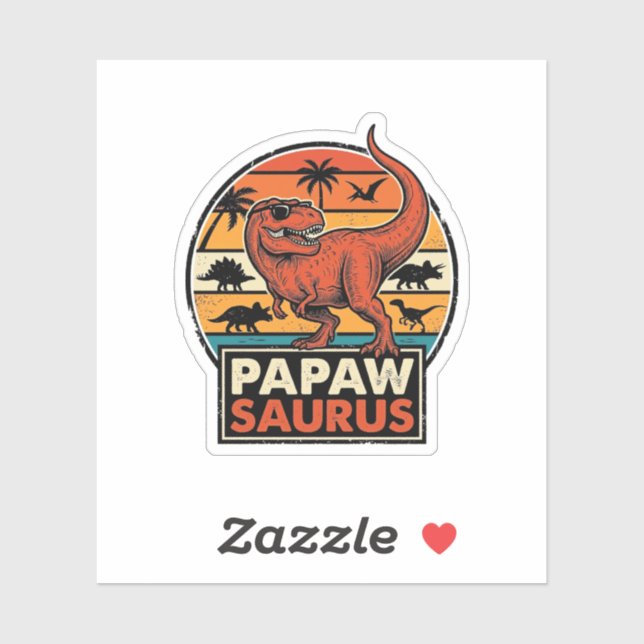 Sticker Papawsaurus Rétro Dinosaure Coucher de Soleil Vect (Feuille)