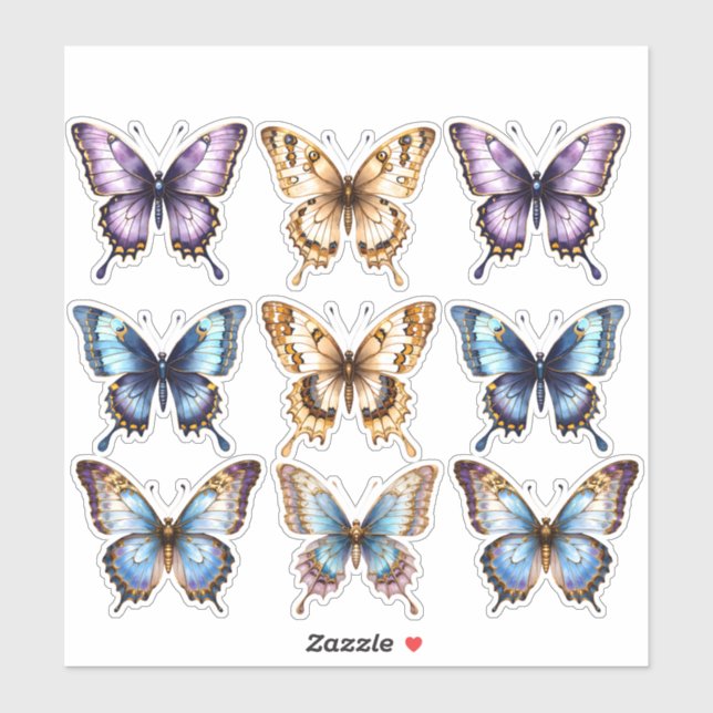 Sticker Papeterie de scrapbook aquarelle journal papillon (Feuille)
