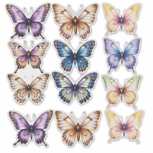 Sticker Papeterie de scrapbook aquarelle journal papillon  (Devant)