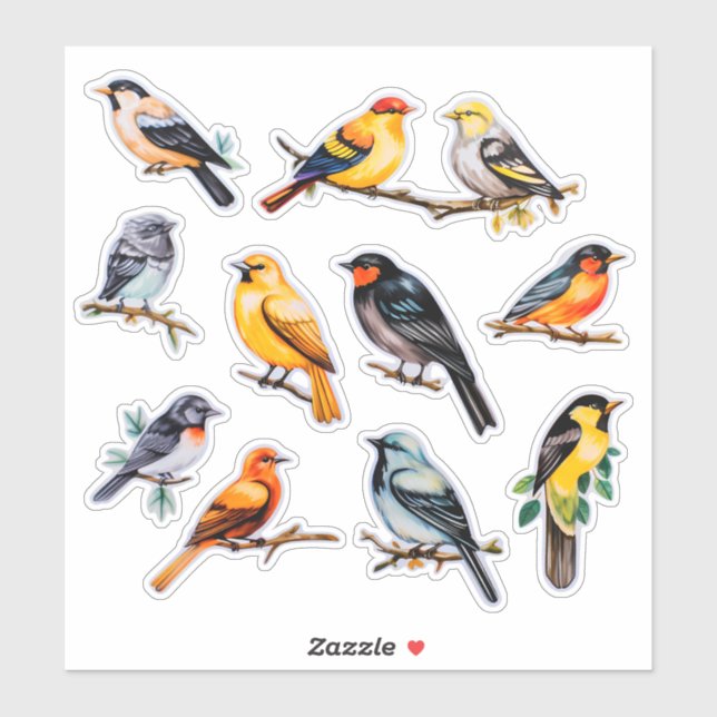 Sticker Papeterie scrapbook oiseaux aquarelle (Feuille)