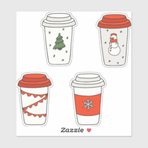 Sticker Papier de Noël Coupes de café Arbre Snowman Snowfl