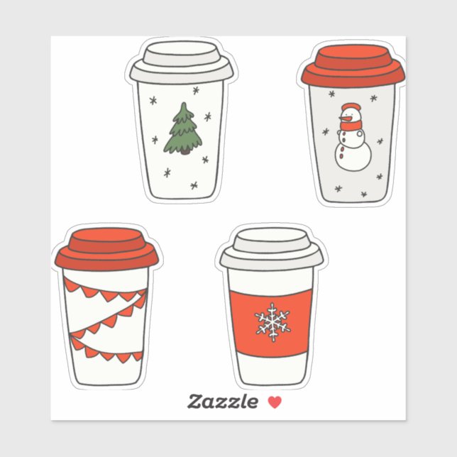 Sticker Papier de Noël Coupes de café Arbre Snowman Snowfl (Feuille)