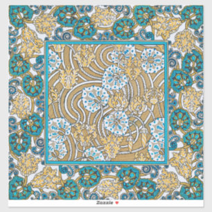 Sticker papier peint bleu art nouveau cyclamen