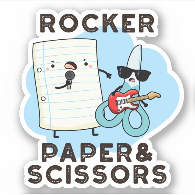Sticker Papier Rocker Et Ciseaux Drôle Jeu Pun (Devant)
