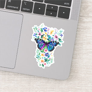 Sticker Papillon aquarelle avec fleurs