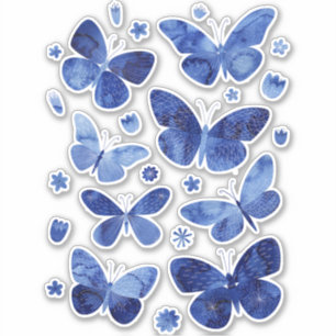 Sticker Papillon aquarelle bleue