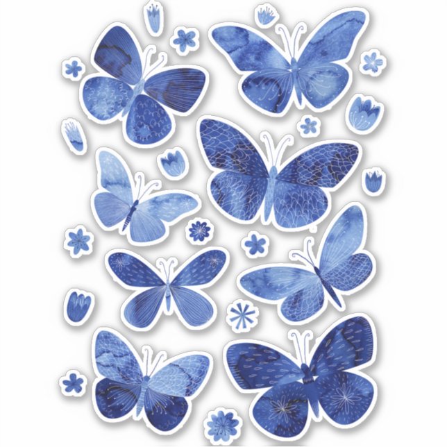 Sticker Papillon aquarelle bleue (Devant)