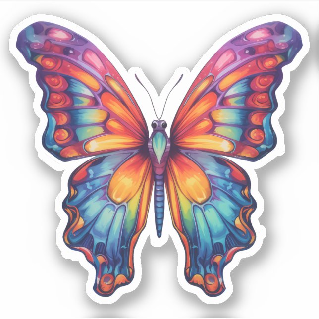 Sticker Papillon Bleu Orange ailes (Devant)
