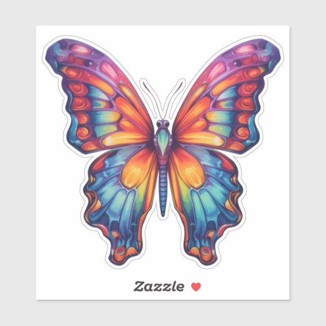 Sticker Papillon Bleu Orange ailes (Feuille)