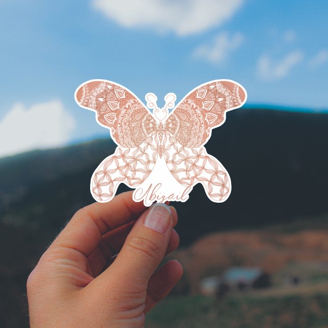Sticker Papillon Boho rose (Personalized Rose Gold Boho Butterfly Sticker)