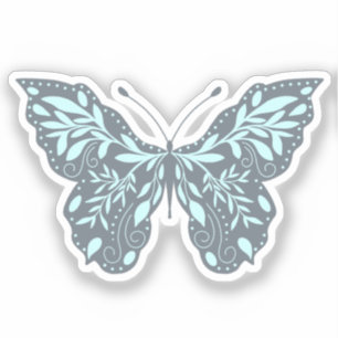 Sticker Papillon botanique Aqua et Grey