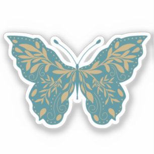 Sticker Papillon botanique sarcelle et or