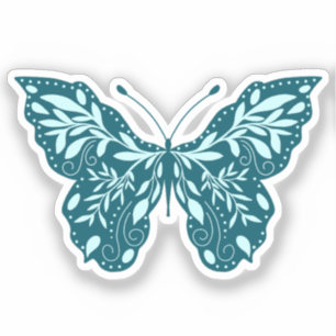 Sticker Papillon botanique turquoise et Aqua