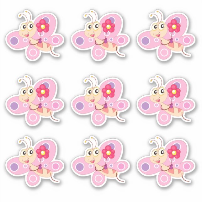 Sticker Papillon caricature rose mignon (Devant)