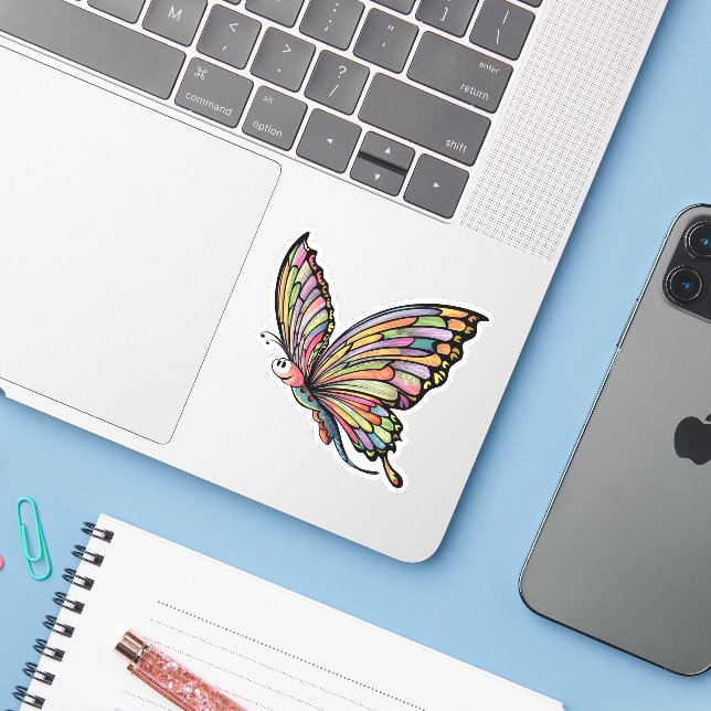 Sticker Papillon de dessin (Ordinateur portable avec iPhone)
