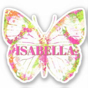 Sticker Papillon de nom personnalisé rose et vert