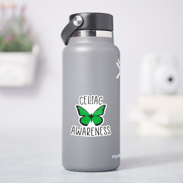 Sticker Papillon de sensibilisation au coeliaque, ruban ve (HydroFlask)