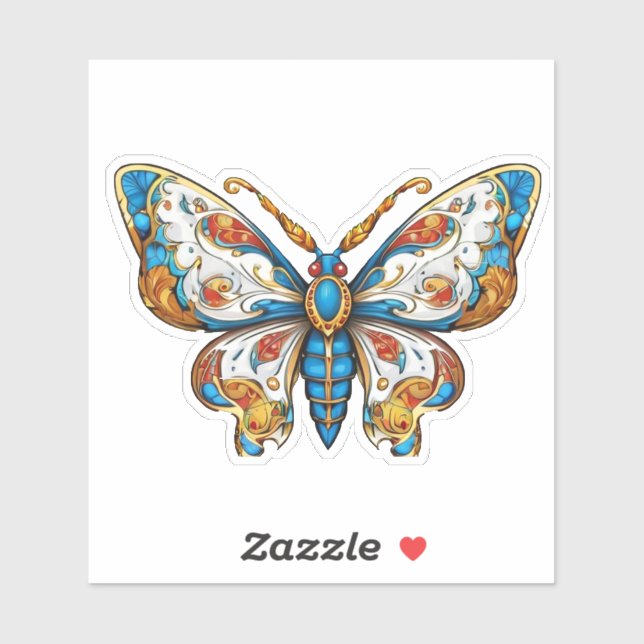 Sticker Papillon élégant bleu or filigrane vinyle découpé (Feuille)