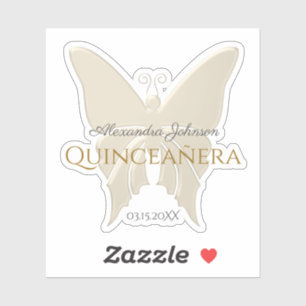 Sticker Papillon élégant de feuille d'or Quinceanera monog