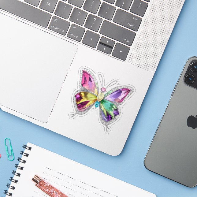 Sticker Papillon en cristal arc-en-ciel bijoux (Ordinateur portable avec iPhone)
