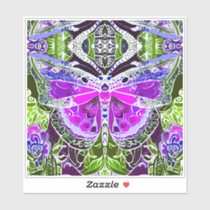 Sticker Papillon et Médaillon Motif Batik en violet