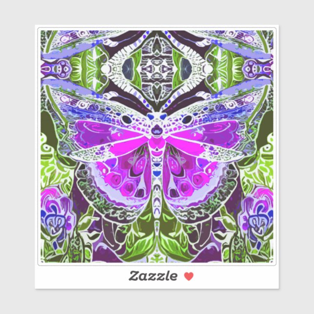 Sticker Papillon et Médaillon Motif Batik en violet (Feuille)