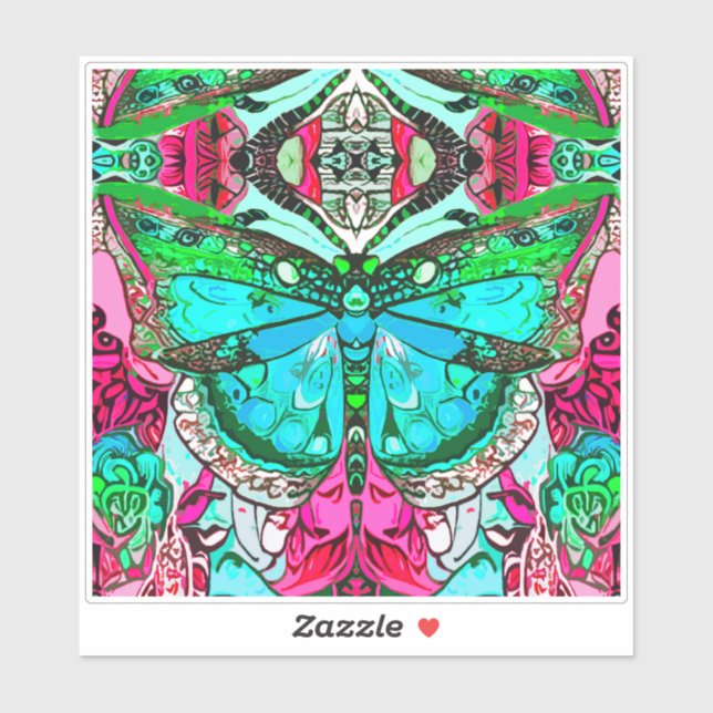 Sticker Papillon et Motif Batik de Médaillon en Turquoise (Feuille)