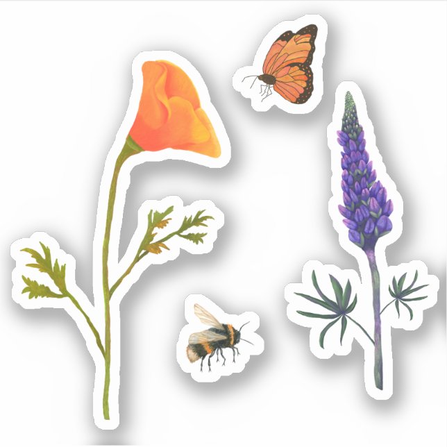 Sticker Papillon fleur sauvage (Devant)