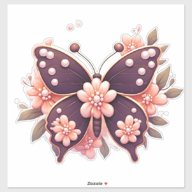 Sticker Papillon floral rose décoratif (Feuille)