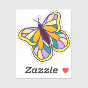 Sticker Papillon jaune dessiné à la main de couleur vive