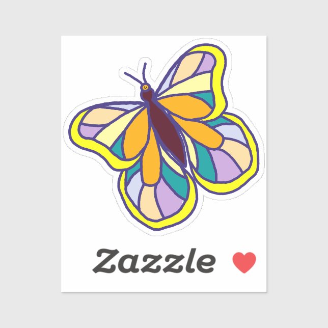 Sticker Papillon jaune dessiné à la main de couleur vive (Feuille)