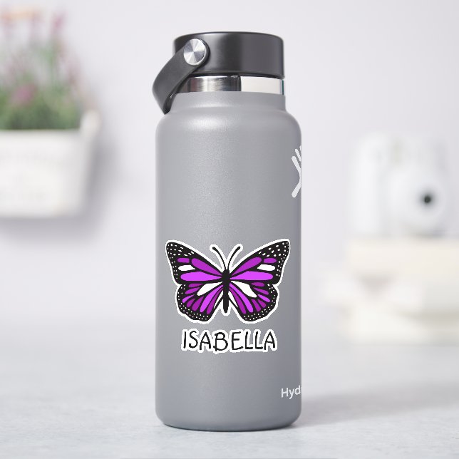 Sticker Papillon mauve et nom personnalisé (HydroFlask)