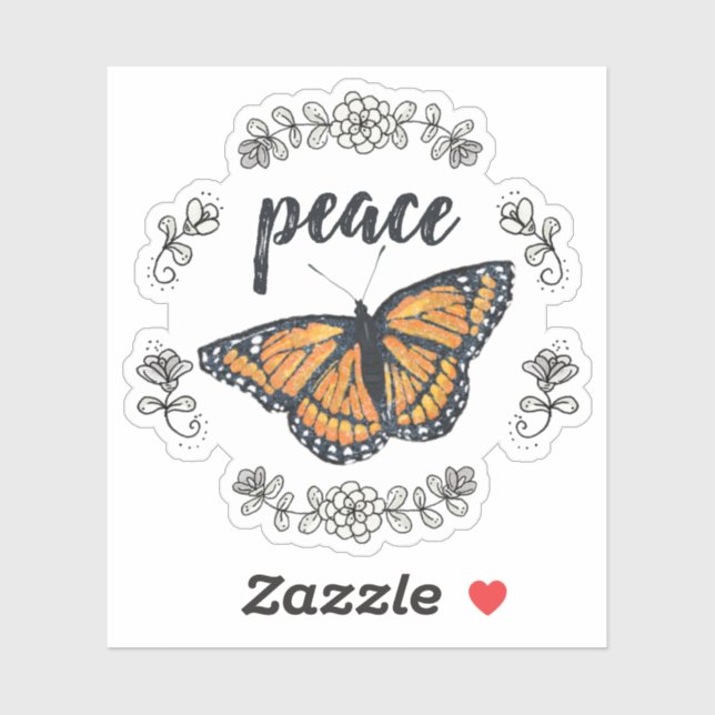 Sticker Papillon orange de paix et couronne de fleurs (Feuille)
