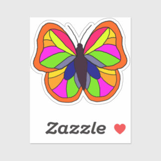 Sticker Papillon orange et vert dessiné à la main de maniè