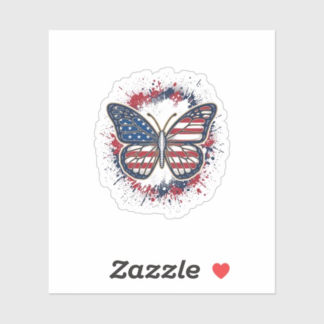 Sticker Papillon Patriotique Gravure Vintage Vector Design (Feuille)