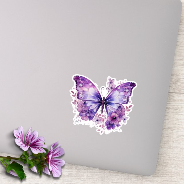 Sticker Papillon pourpre aux fleurs (Créateur téléchargé)