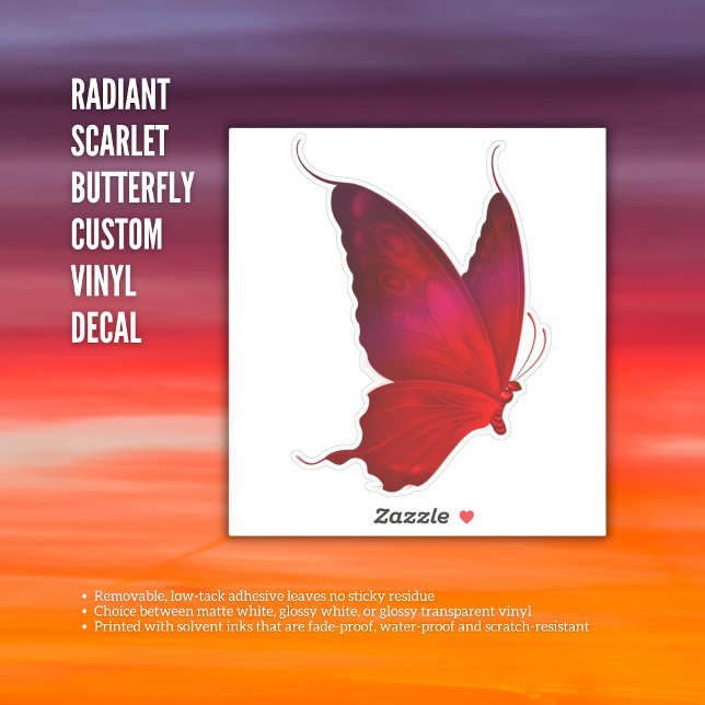 Sticker Papillon rayé - Décalage de vinyle personnalisé (Radiant Scarlet Butterfly- Custom Vinyl Decal)