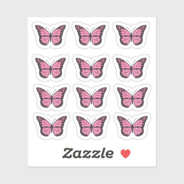 Sticker papillon rose chaud (Feuille)