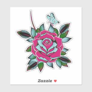 Sticker Papillon Rose de tatouage rose bleu
