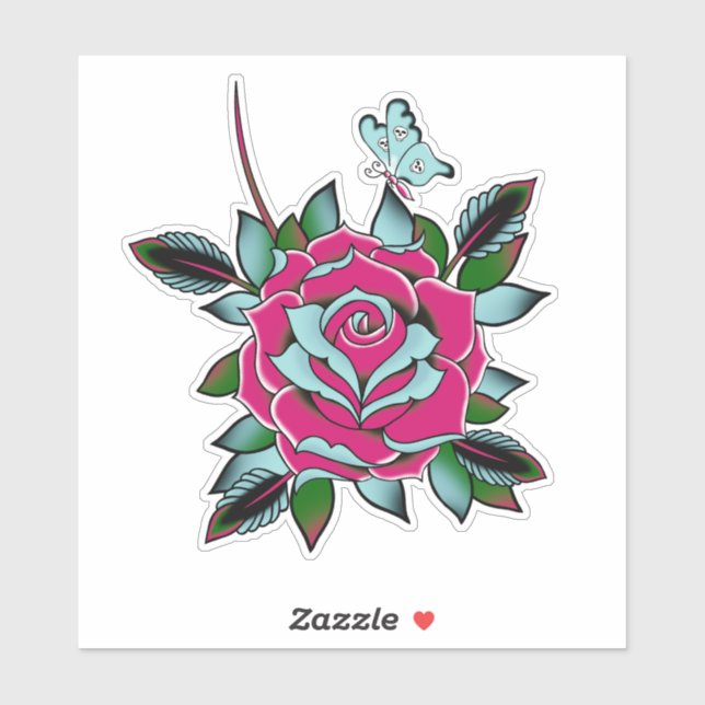 Sticker Papillon Rose de tatouage rose bleu (Feuille)