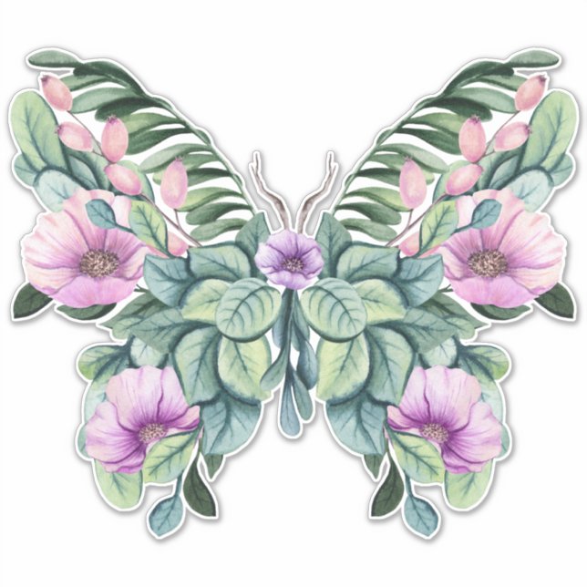 Sticker Papillon Rustique Floral Design (Devant)