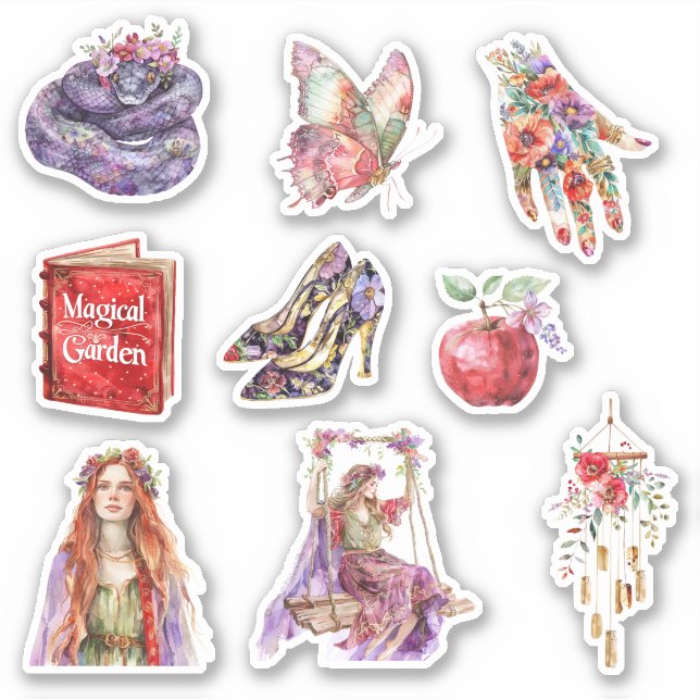 Sticker Papillon Serpent Violet Jardin Floral (Devant)