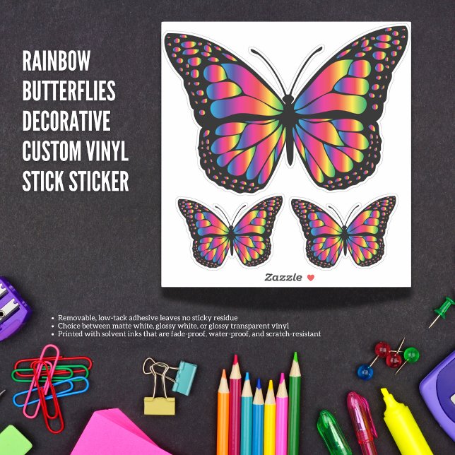 Sticker Papillons arc-en-ciel Bâton décoratif personnalisé (The Butterfly Studio
Rainbow Butterflies Decorative Custom Vinyl Stick Sticker)