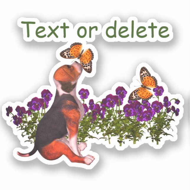 Sticker Papillons beagles Pansies mignonnes Personnalisées (Recto)
