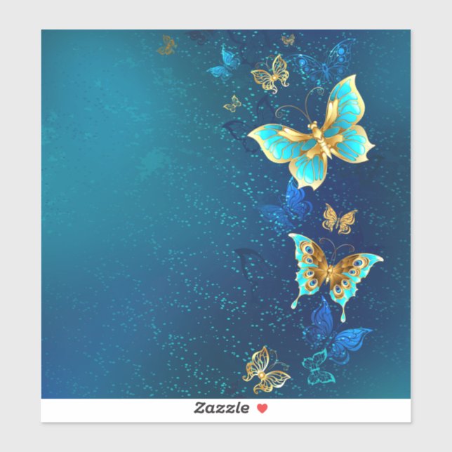 Sticker Papillons d'or sur un Arrière - plan bleu (Feuille)
